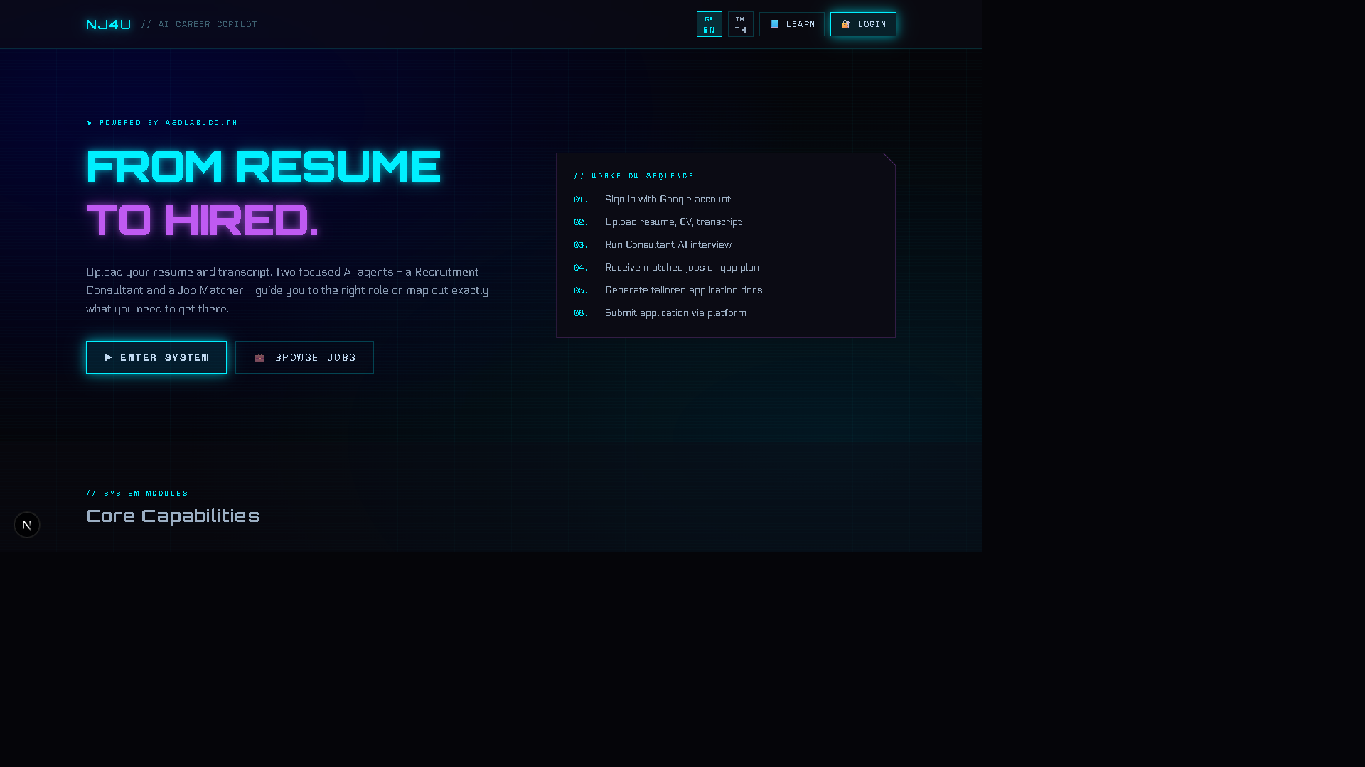 Landing, Login, Dashboard Overview